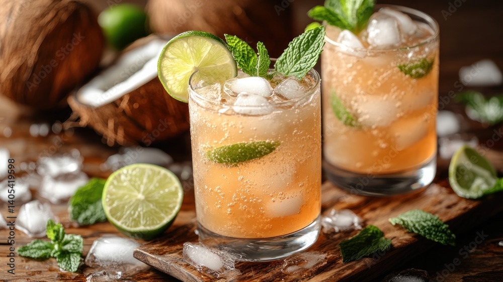 Fototapeta premium Refreshing Coconut Lime Mint Cocktail
