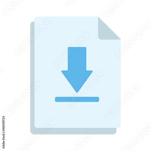 Downloading concept. Blue arrow pointing down on a document.