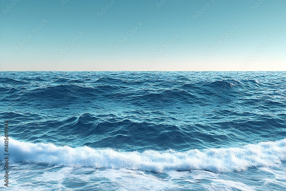 Fototapeta premium Serene Ocean Waves Gently Rolling Towards the Shore Under a Clear Sky at Sunset