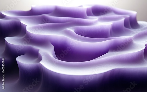 Abstract purple 3D landscape with flowing, undulating forms.