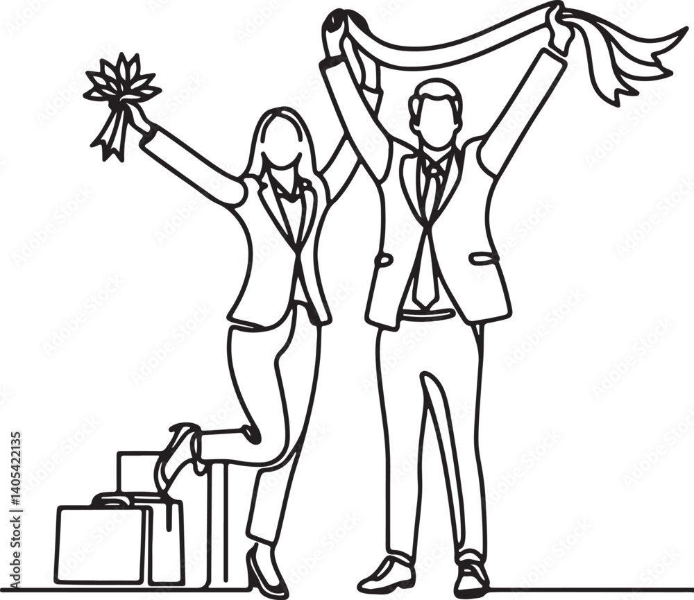 happy male and female managers celebrating promotion vector happy male and female managers celebrating promotion vector