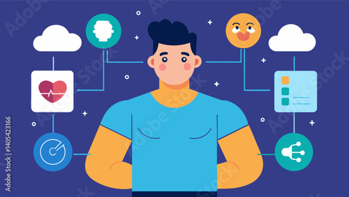 An infographic highlighting the correlation between steroid use and poor mental health urging men to prioritize their mental wellbeing over unrealistic body goals.. Vector illustration