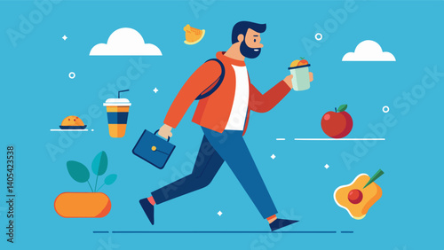 After realizing his sedentary lifestyle he begins going for a walk during his lunch breaks switching up his routine.. Vector illustration