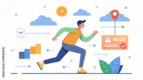 A person setting a realistic goal to run a 5k race and following a training plan to gradually build up their endurance and reach their goal.. Vector illustration