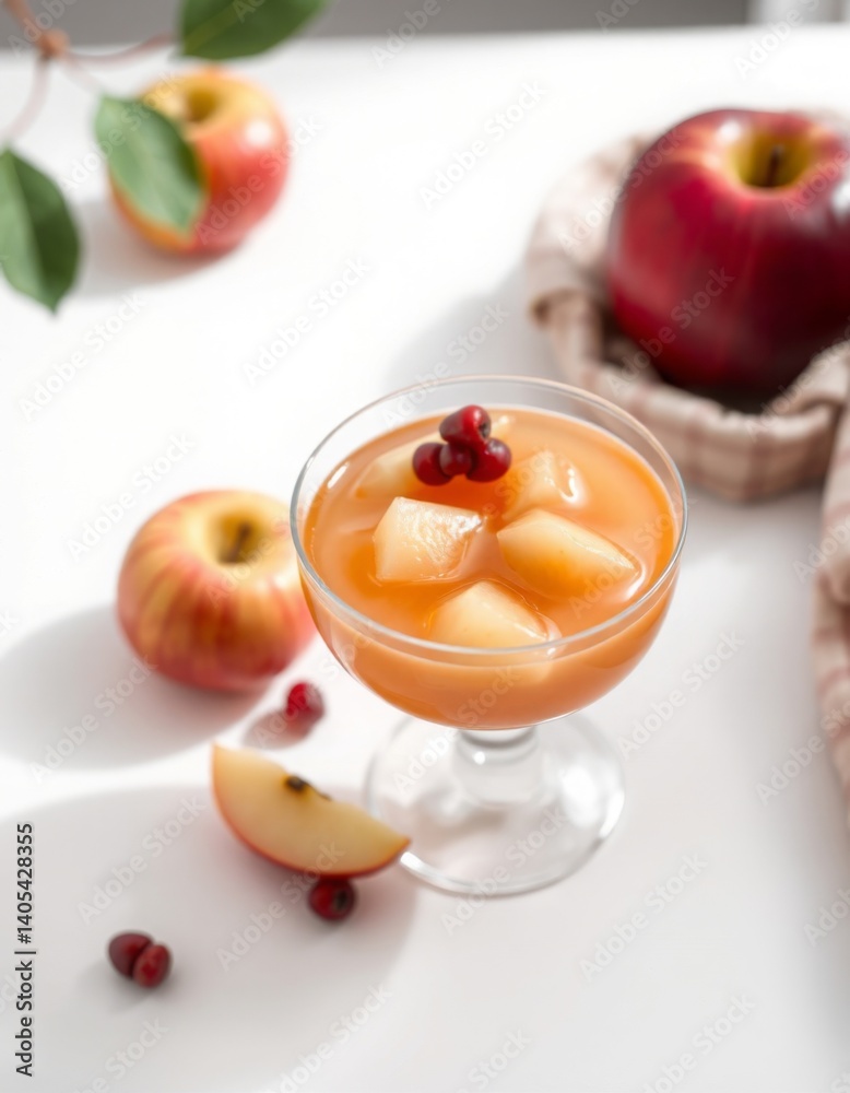 Glass of Apple Compote on White Background Glass of Apple Compote on White Background