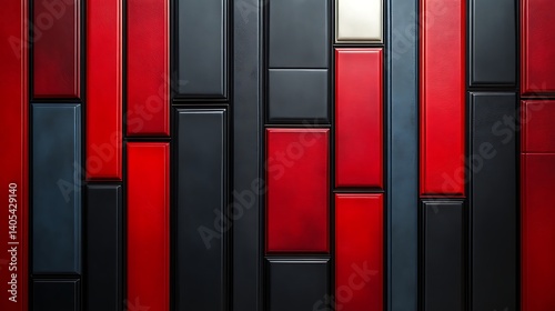 Abstract red and black rectangular tile wall.