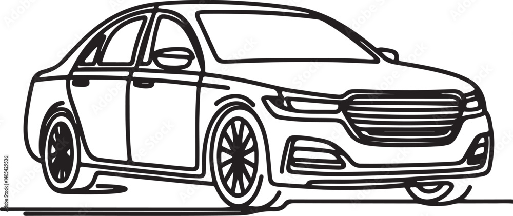 Obraz premium Elegant Sedan Car Vector in Minimal Line Design