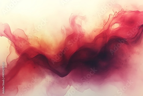 Abstract red and orange ink swirls on white background.