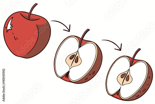 78 Red apple, decay process, time-lapse, aging fruit, dehydration, shriveling, multiple stages, gradual transformation, white background, reflection, detailed texture, botanical study, still life phot