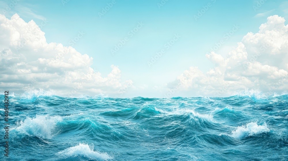 Vast ocean landscape with gentle waves under a bright blue sky, capturing natural beauty and tranquility. Vast ocean landscape with gentle waves under a bright blue sky, capturing natural beauty and tranquility.
