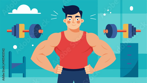 A man proudly showing off his progress at the gym rejecting the idea of crash dieting and instead focusing on sustainable healthy habits.. Vector illustration