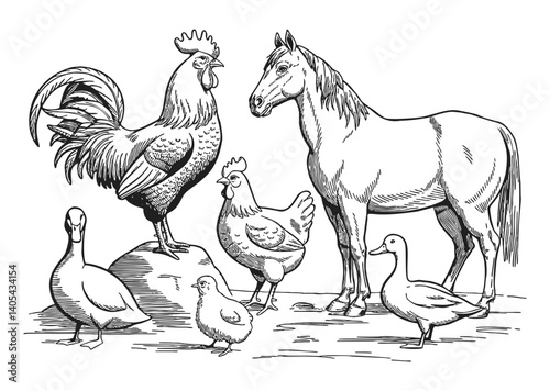 Obraz na plátně Livestock, coloring page for kids, line art, black and white.