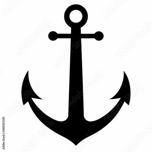 lack Anchor Silhouette on White Background Vector Art Illustration