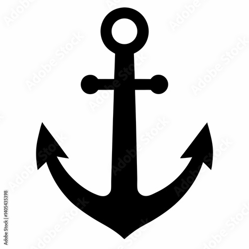 lack Anchor Silhouette on White Background Vector Art Illustration