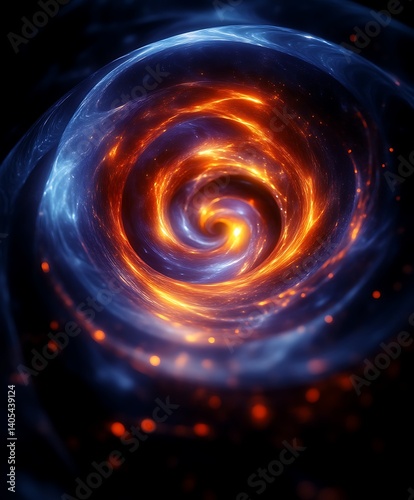 Abstract swirling fire and ice vortex.