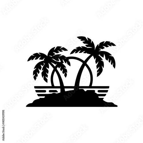Tropical Island Silhouette - Minimalist Palm Tree Sunset Design