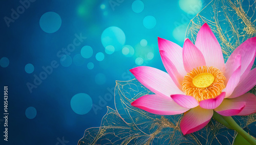 A noble lotus flower blooming on a lake-colored background