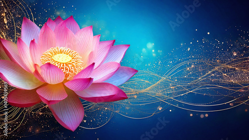 A noble lotus flower blooming on a lake-colored background