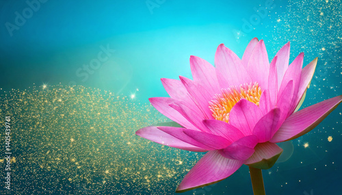 A noble lotus flower blooming on a lake-colored background