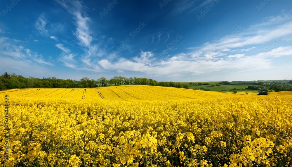 Vibrant Yellow Rapeseed Field Under Blue Sky
