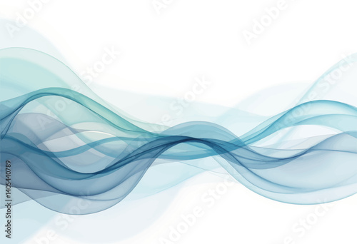 Abstract blue and teal flowing waves on white