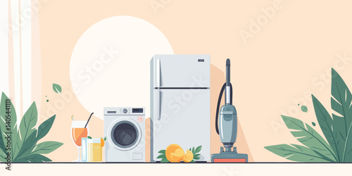 Appliance Still Life with Orange Drinks and Tropical Plants