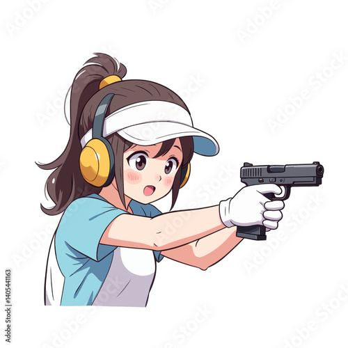 Anime Girl with Gun, Headphones, and Visor