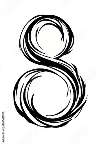 Black brushstroke number eight on white background