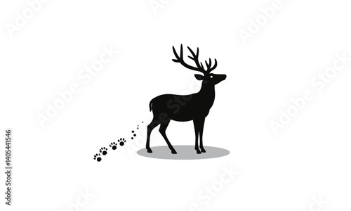 Black silhouette of a deer with tracks on white