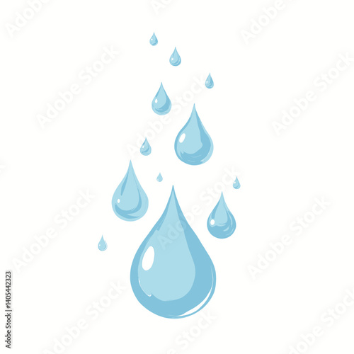 Cartoon blue water droplets falling on white