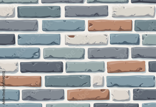 Cartoon brick wall with blue, gray, and brown bricks