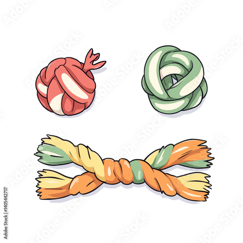 Cartoon Dog Toys: Knots and Braided Rope