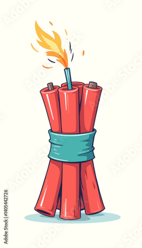 Cartoon dynamite sticks with lit fuse and teal band