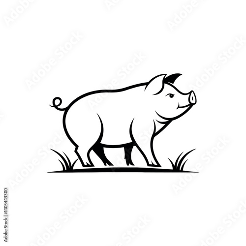 pig silhouette logo vector line art logo design