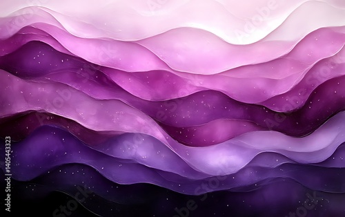 Abstract purple and pink wavy layers with glitter.