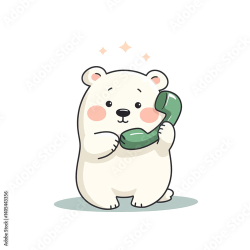 Cartoon polar bear with green retro telephone receiver