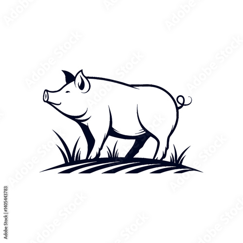 pig silhouette logo vector line art logo design