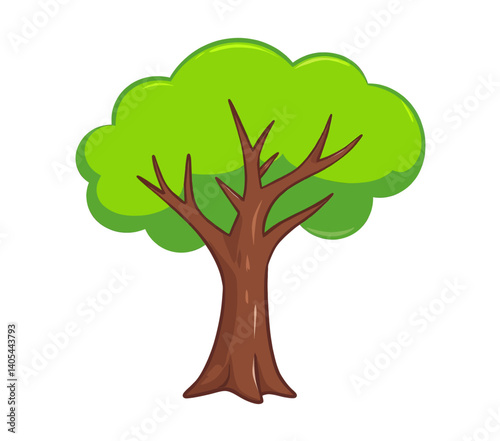 Cartoon tree with green leaves and brown trunk