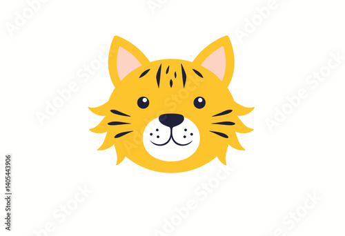 Cartoon Yellow Tiger Face with Black Stripes on White