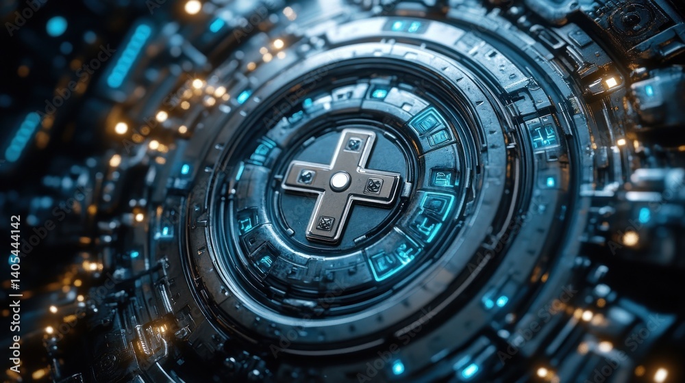 Fototapeta premium Futuristic Game Controller Core: A Cyberpunk Digital Art