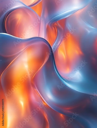 Abstract swirling translucent fabric in blue and orange.