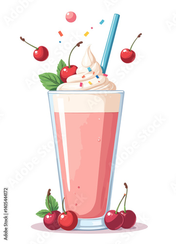 Cherry Milkshake with Whipped Cream and Sprinkles