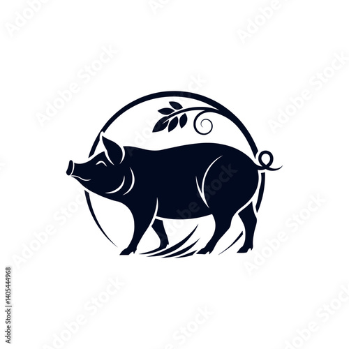 pig silhouette logo vector line art logo design