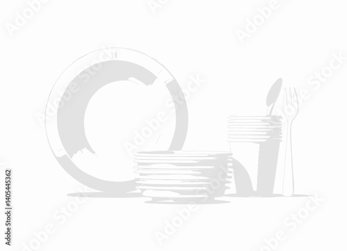 Disposable White Plates, Cups, and Utensils Set