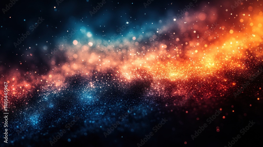 Obraz premium Cosmic Sparkle: A Celestial Symphony of Blue and Orange Nebulae