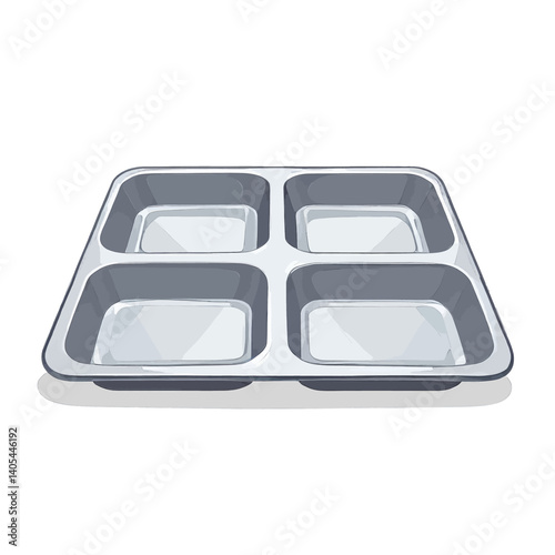 Four-compartment gray plastic food tray illustration