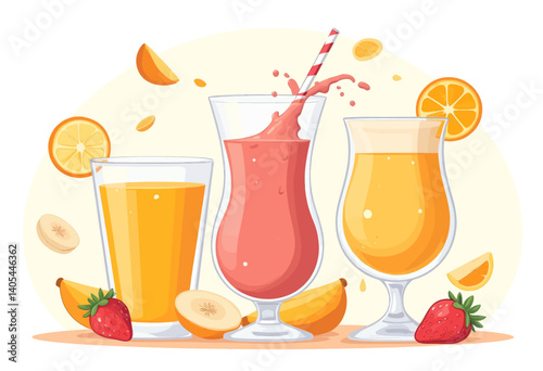 Fresh Fruit Smoothies with Strawberries and Oranges