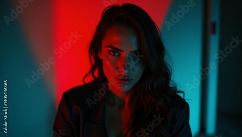 Mysterious Woman in Neon Lights: A Portrait of Intrigue