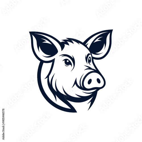 pig silhouette logo vector line art logo design