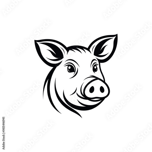 pig silhouette logo vector line art logo design
